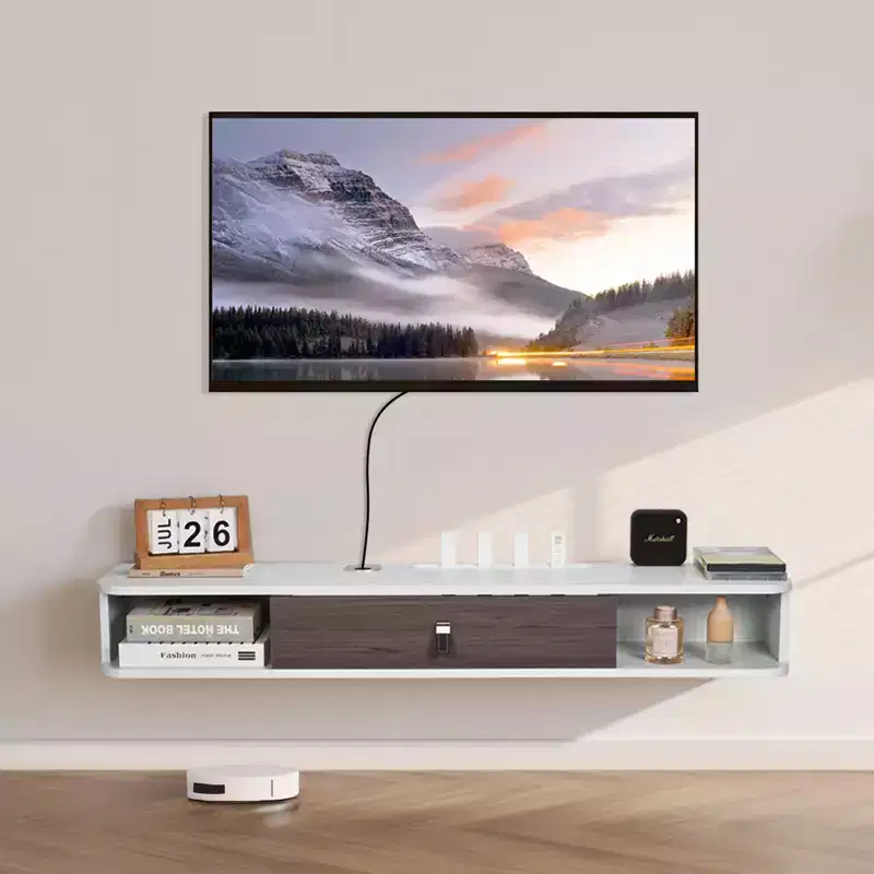 White Wall-Mounted Floating TV Stand with Storage Cabinet, 47