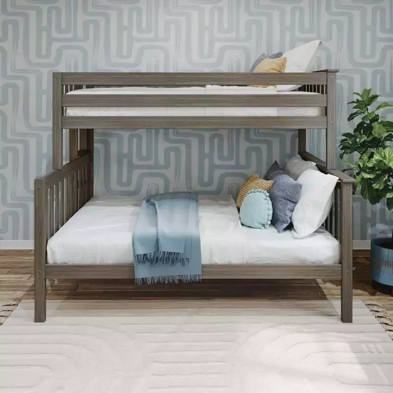 Solid Wood Bunk Bed, Twin over Full with Ladder on End for Kids