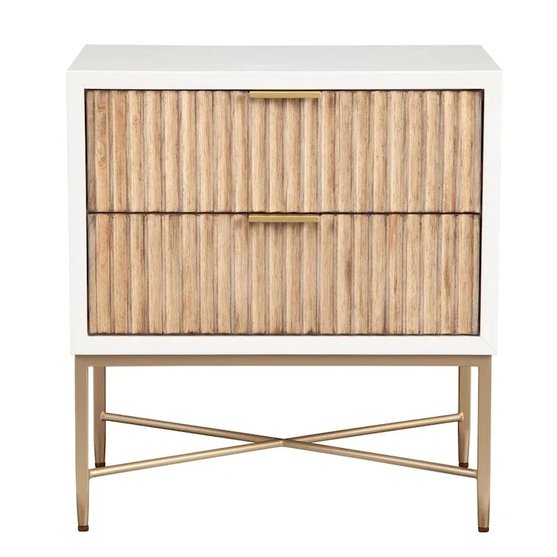 Modern Luxurious Nightstand with 2 Drawers and Gold Metal Legs