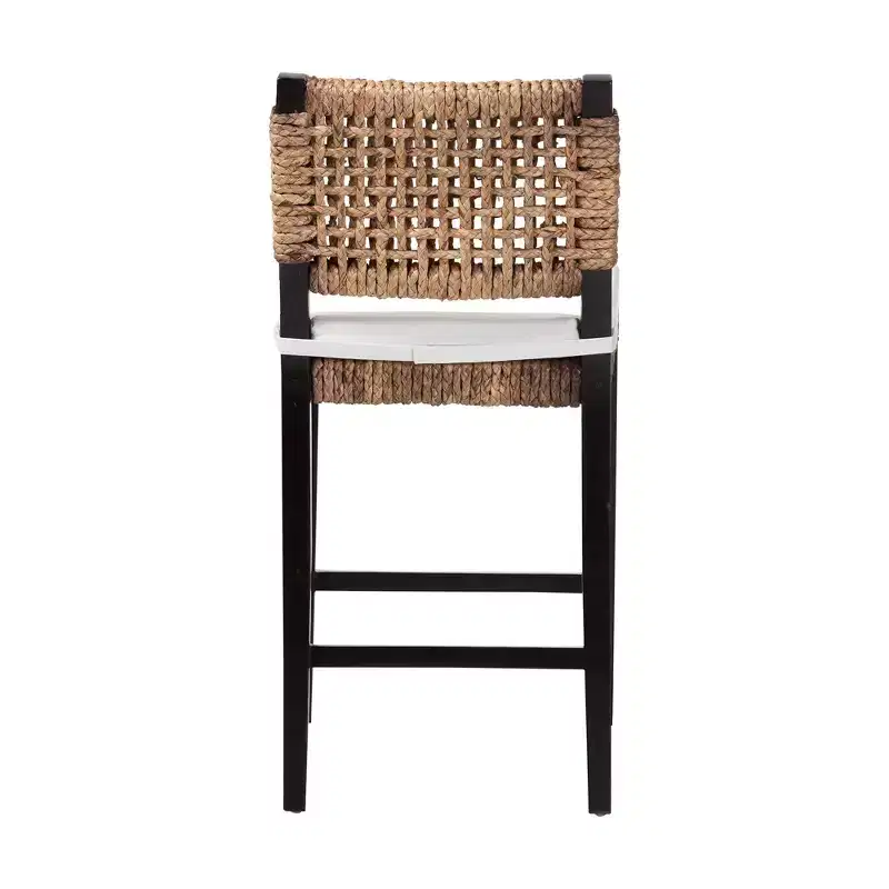 bali & pari Modern Bohemian Counter Stool, Dark Brown Mahogany & Seagrass, Woven Backrest