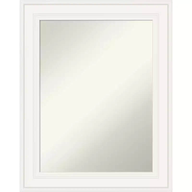 24" x 30" Non-Beveled Ridge White Wall Mirror - : Modern Rectangle, Polystyrene Frame, Includes Mounting Hardware