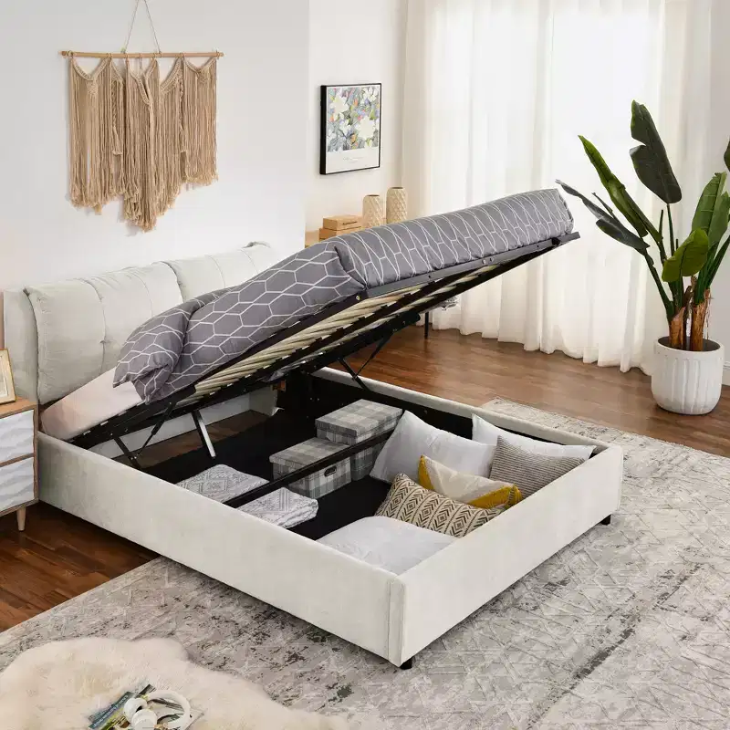 ModernLuxe Queen/King Storage Platform Bed Frame Chenille Upholstered Bed with Soft Headboard