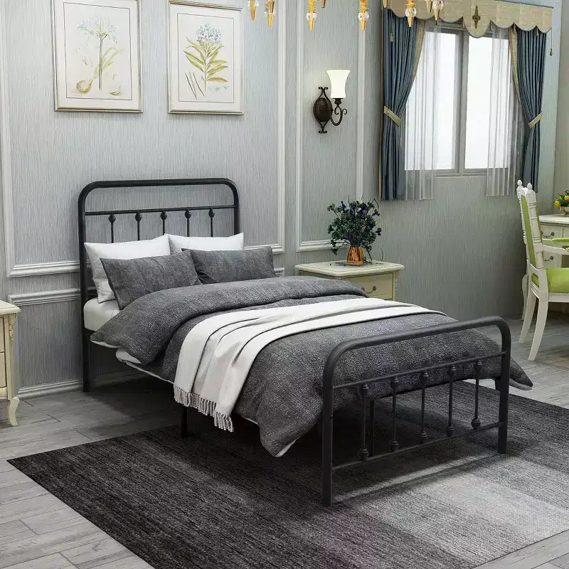 Twin Size Metal Platform Bed Frame with Headboard and Strong Slat Support, Black