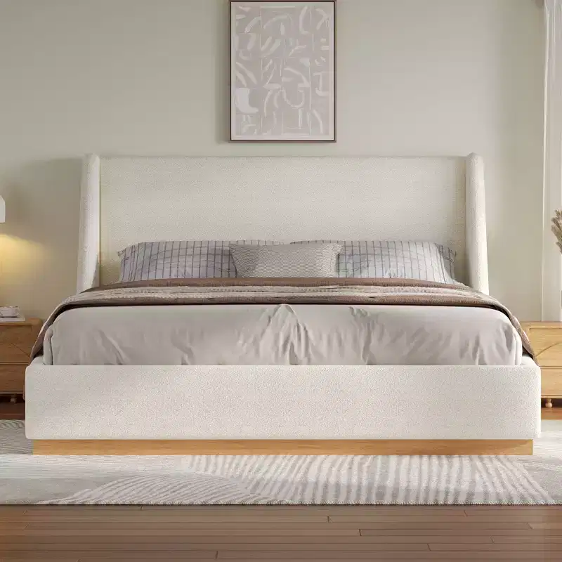 Christopher Knight Home Marje Modern Rubber Wood Upholstered Platform Bed with Wingback Design