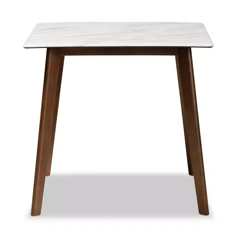 Kaylee Wood Dining Table White/Brown - Baxton Studio: Faux Marble Top, Square Shape, Splayed Legs