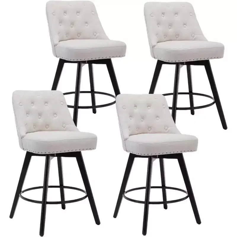 Wooden Dining Chairs Modern Swivel Bar Stools with Back and Wood Legs, Upholstered Barstools Bar Chair for Kitchen Island Home Bar