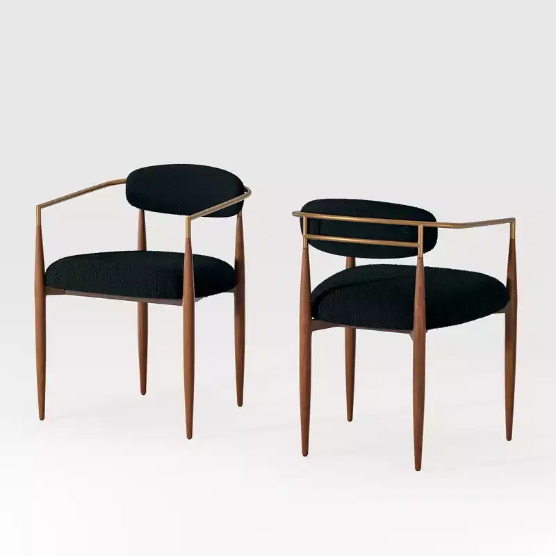 Boucle Dining Chairs Set of 4, Modern Arm Chairs with Wood Grain Metal Legs for Kitchen, Living Room, Restaurant, Cafe - Morden Fort