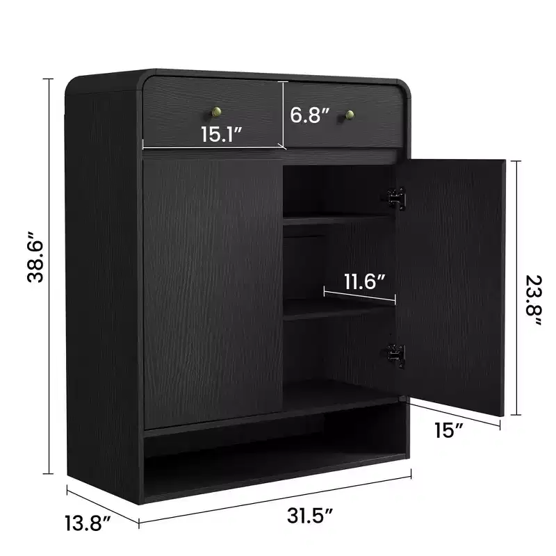 31.5 Narrow Freestanding Shoe Storage Cabinet with Adjustable Shelves, 2 Drawers & Bottom Shelf, Entryway Organizer for Hallway & Living Room