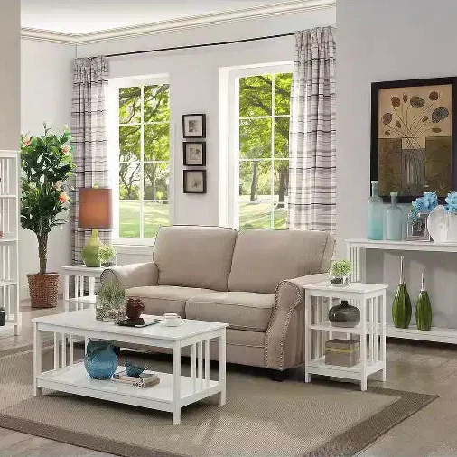End Table with Smooth Top and Two Open Shelves, Modern Accent Table for Coffee, Tablets, Collectibles, and Everyday Essentials