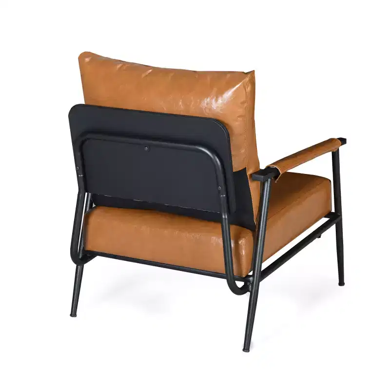 Mid-Century Modern Faux Leather Upholstery Accent Lounge Chair with Padded High Backrest and Metal Frame - Brown