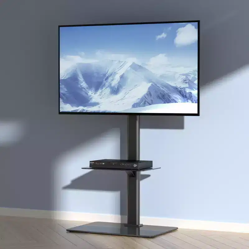 VEVOR TV Stand Mount, Swivel Tall TV Stand for 32 to 65 inch TVs, Height Adjustable Portable Floor TV Stand with Tempered Glass Base, Living Room