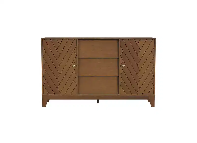 Poplar and Walnut Veneer Accent Cabinet with Drawers and Shelves 58.25