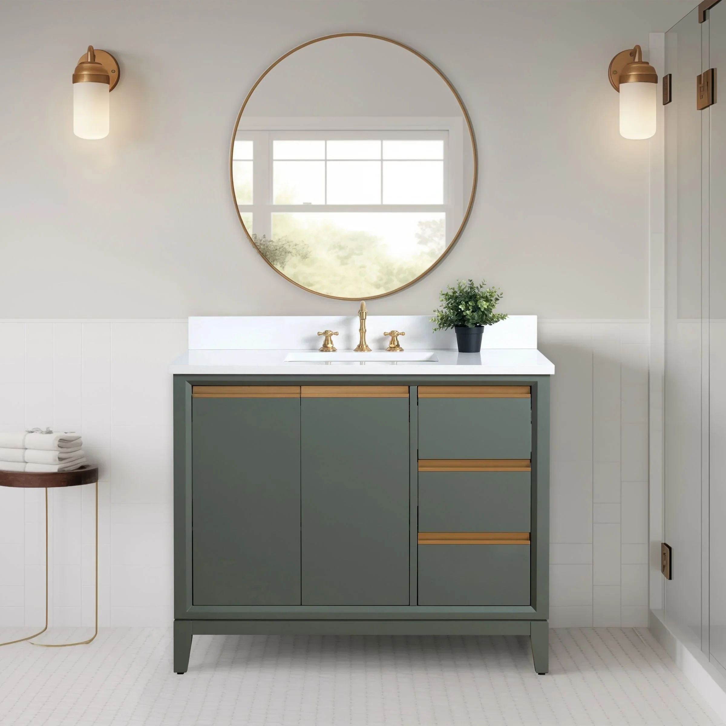 Vanity Art Bathroom Vanity with Ceramic Sink and Engineered Marble Top
