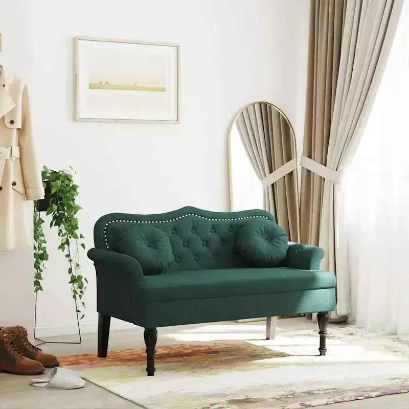 Upholstered Bench with Cushions, Dark Green Velvet, 47.4