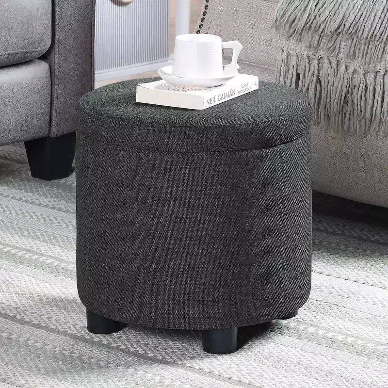 Breighton Home Designs4Comfort Round Accent Storage Ottoman with Reversible Tray Lid