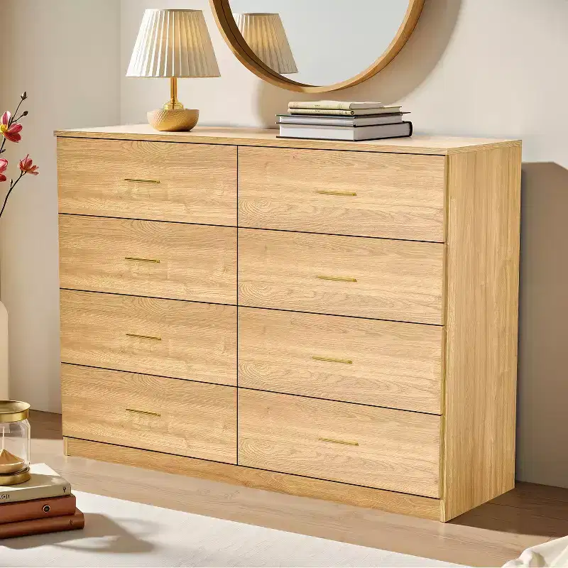 Okak Modern Minimalism 8/9-Drawer Dresser with Golden Handles, Sturdy Ample Storage for Bedroom Living Room