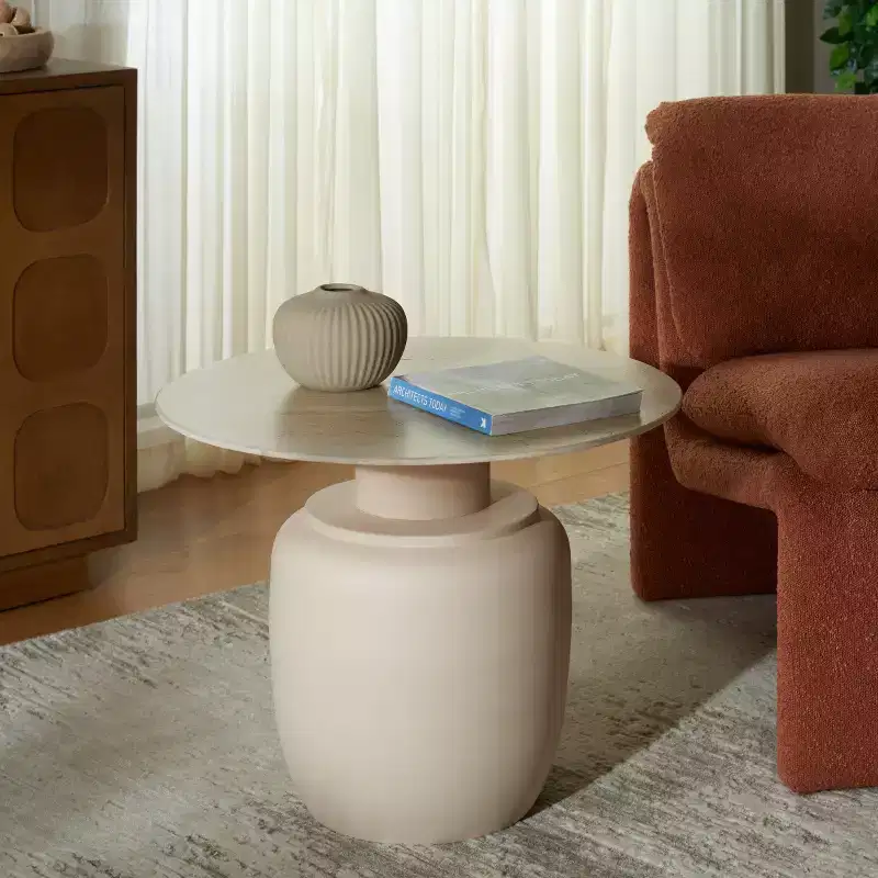 Tall Ceramic Side Table - Beige, Round