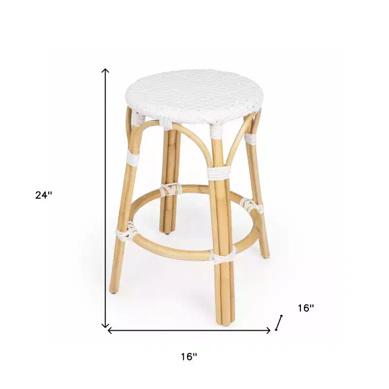 HomeRoots 24 White and Natural Heavy Duty Rattan Backless Counter Height Bar Chair