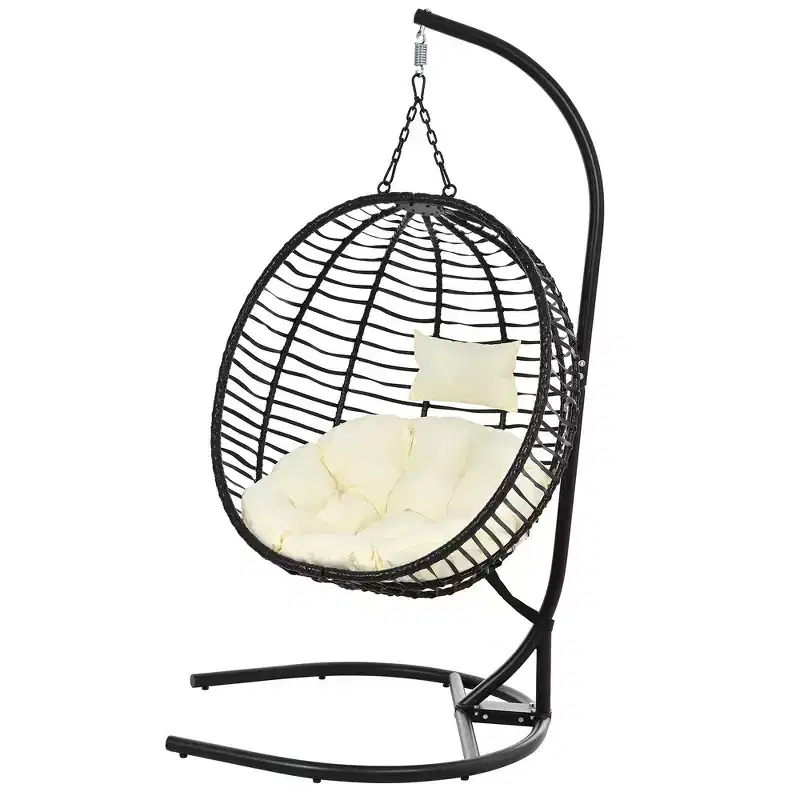 Whisen Single Person Folding Egg Chair with Stand, Hammock Swing Chair with Adjustable Anti-Slip Feet