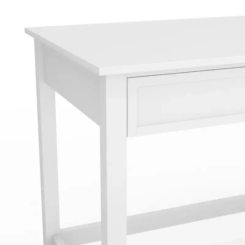 Martha Stewart Hutton Shaker Style Home Office Desk with 2 Side Drawers in White with Polished Brass Hardware