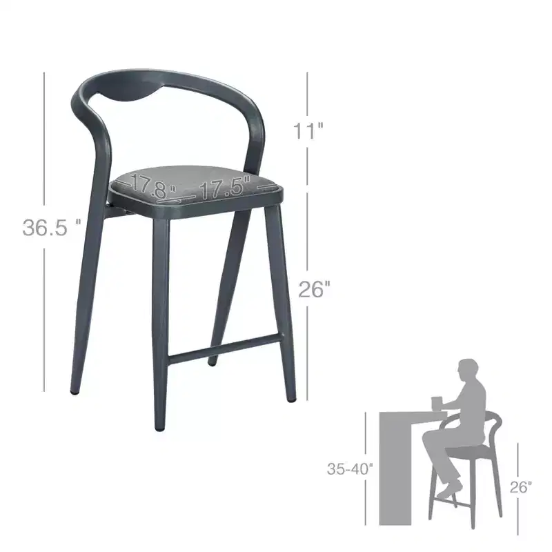 Outdoor Counter Height Bar Stool Chair Set of 2, Stylish Modern Bar Stool, Modern Patio Bar Stool with Back and Armrests, Comfortable Tall Bar Chair