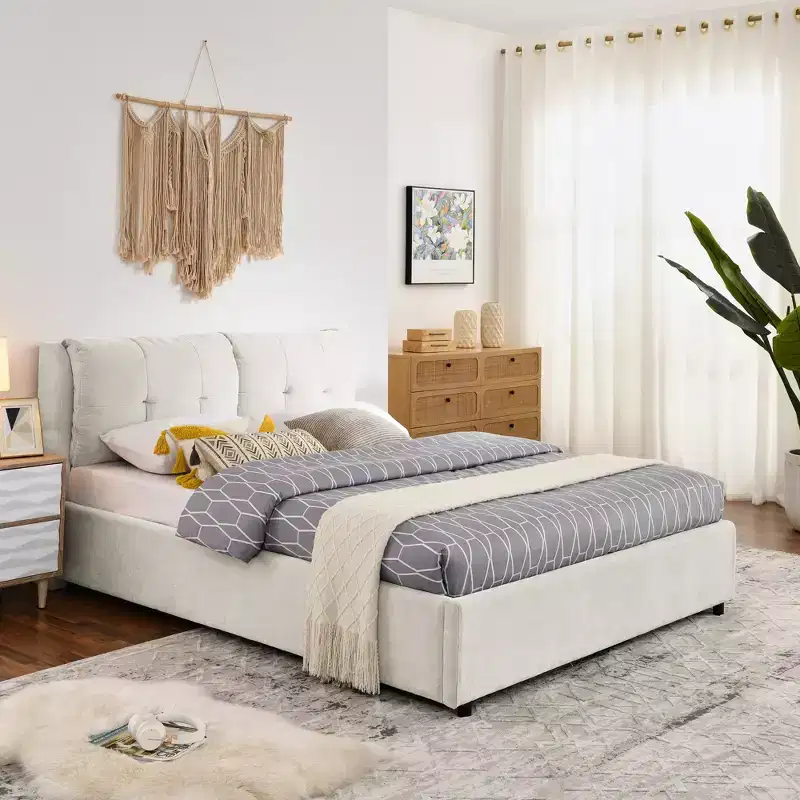 ModernLuxe Queen/King Storage Platform Bed Frame Chenille Upholstered Bed with Soft Headboard