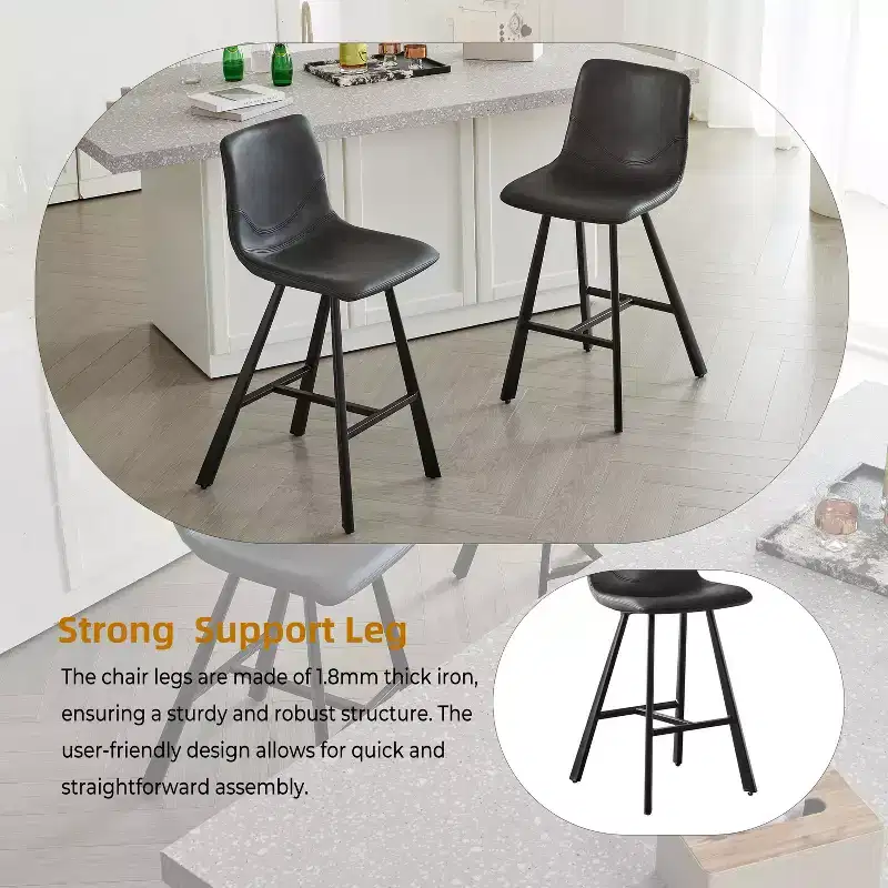Okak Modern Set of 2 Bar Stools Kitchen Island Chairs with Ergonomic Curved Backrest & Footrest,Faux Leather Counter Stools