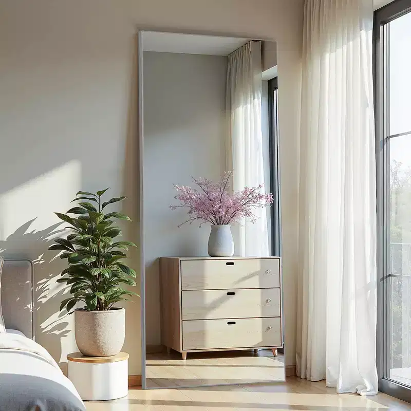 Aluminum Alloy Full-Length Mirror with Stand, Silver, 31.5