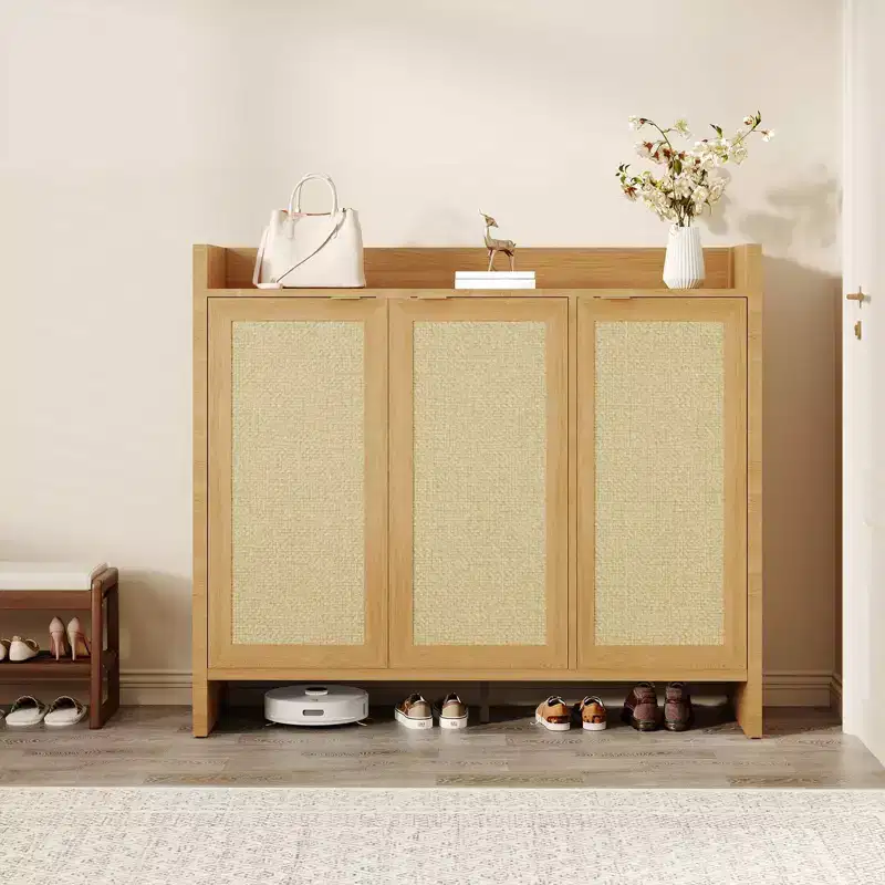COZONY Multi-Tier Shoe Storage Cabinet w/ Rattan Doors & Adjustable Shelves for Entryway and Hallway