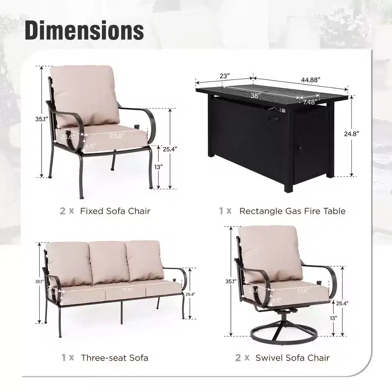 Captiva Designs 6pc Extra Large Metal Outdoor Patio Fire Pit Set with Swivel Pattern-back Chairs