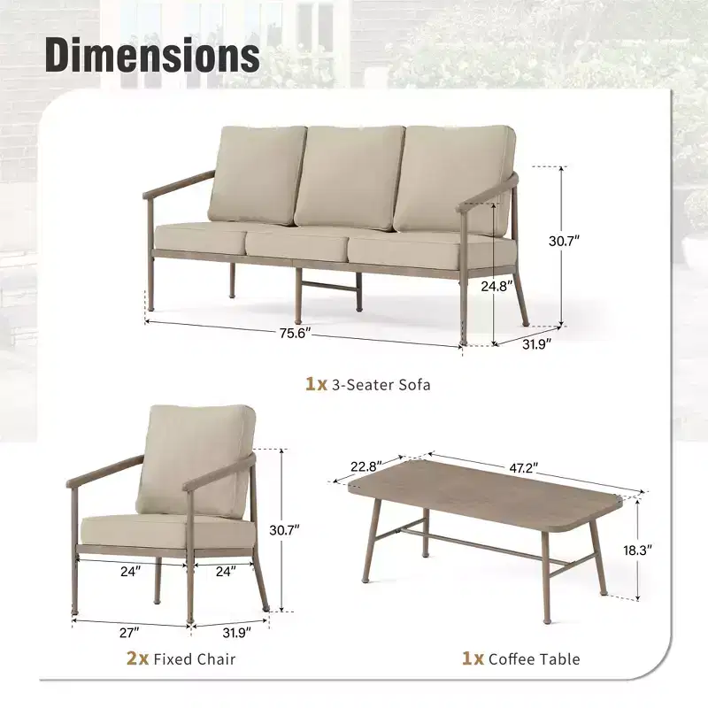 Captiva Designs 4PC Windsor Style Patio Outdoor Sofa Conversation Set with Armchairs for Deck Lawn Backyard