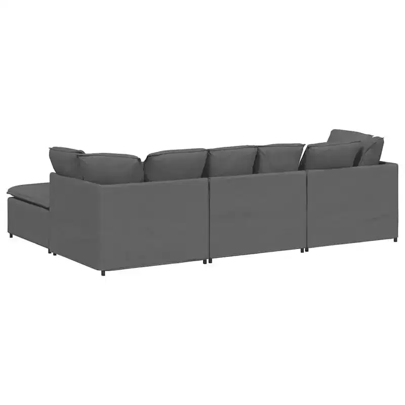 vidaXL Modular Sofa with Footstool & Cushions Fabric Dark Gray - Dark Gray