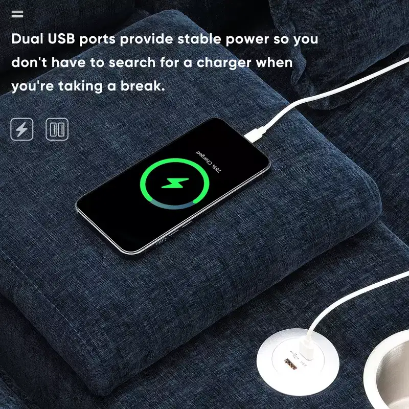 Whisen Modern Design Chenille U-shaped Sectional Sofa with Cup Holders and USB Charger