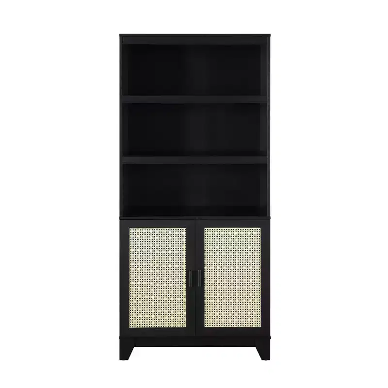 GDFStudio Lismore Modern Cane and Wood Bookcase with Soft Close Doors and Adjustable Shelves