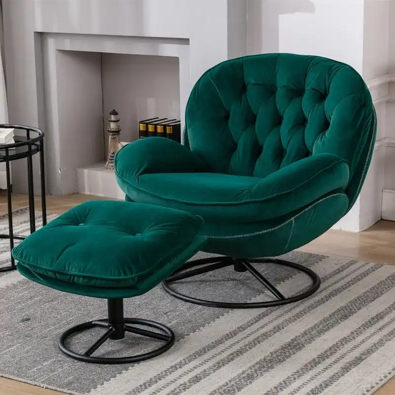 Accent chair TV Chair Living room Chair Grey with ottoman