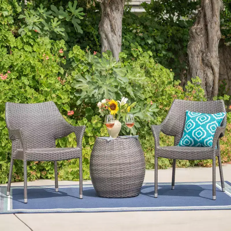 Pierce 3pc Wicker Chat Set - Gray - Christopher Knight Home: Outdoor Seating with Accent Table, No Assembly Required