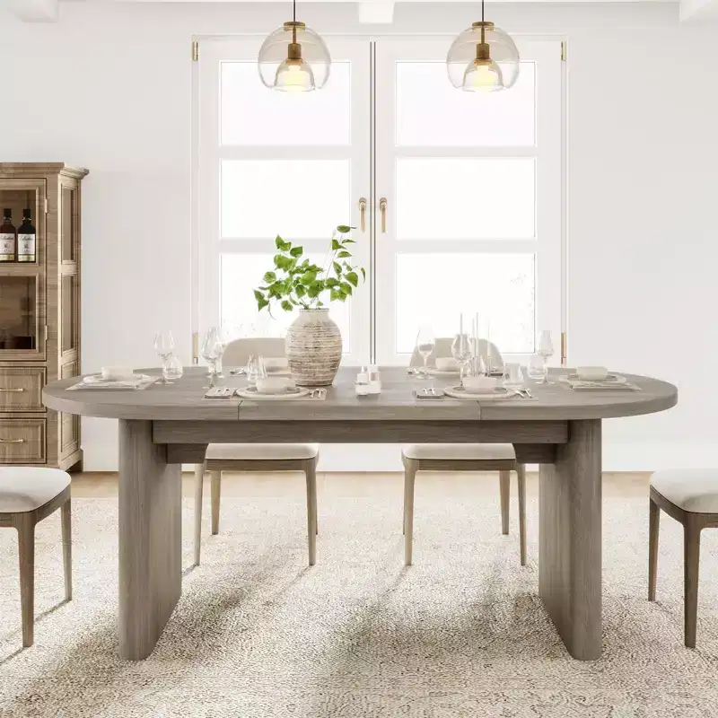 Modern Farmhouse Oval Dining Table for 6-8  Thick Sturdy Wooden Base  Spacious for Dining Room, Kitchen, Living Room