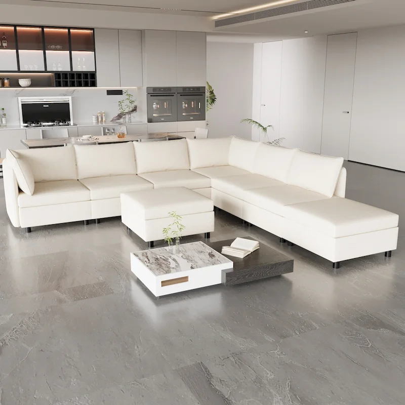 Beige 129  Convertible 8-Seater Modular Sofa with Storage