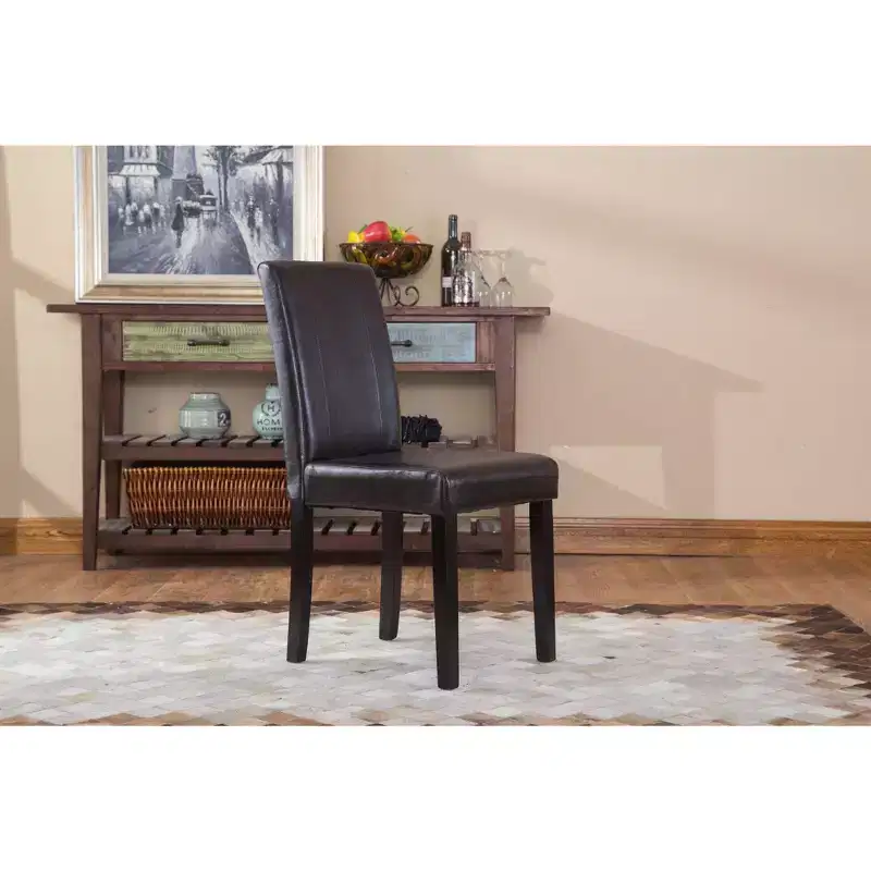 Parsons Dining Chair Set of 2 Faux Leather Solid Wood Espresso Legs Brown Urban Style
