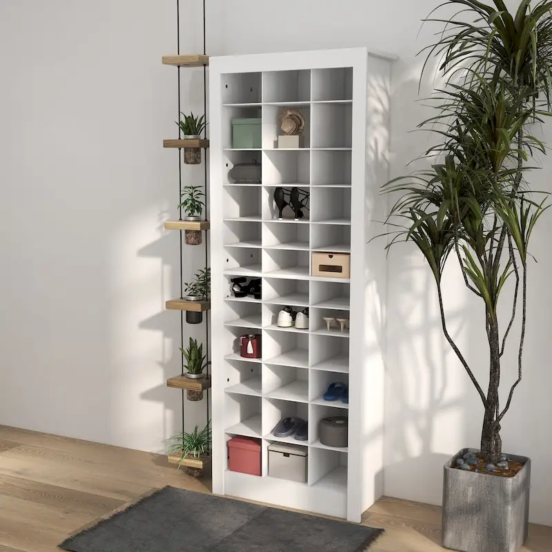 HOMCOM 71 Tall Shoe Cabinet for Entryway, Narrow Shoe Rack Storage Organizer, White