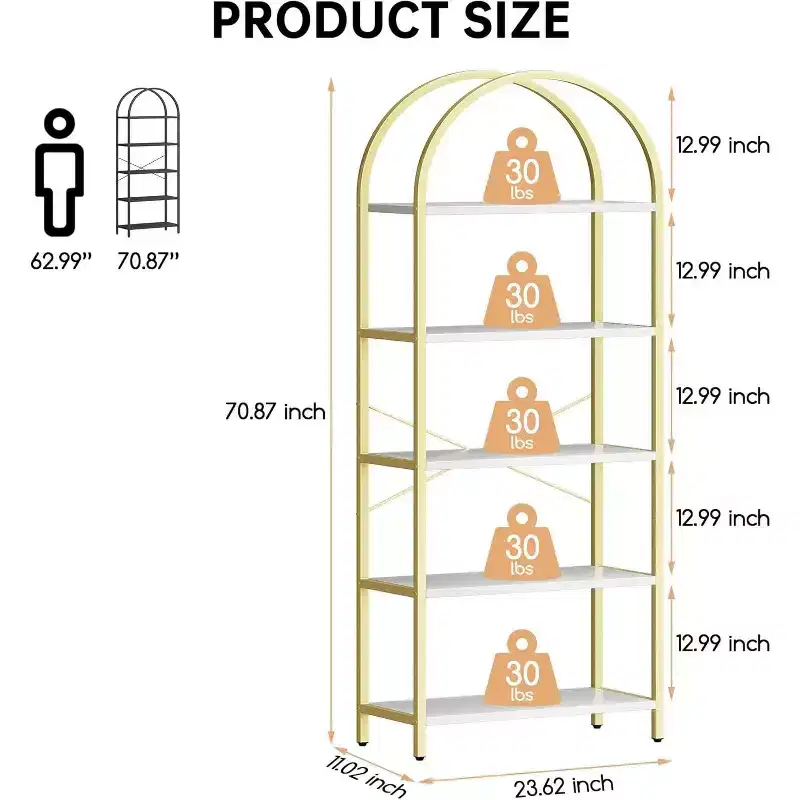 6-Tier Tall Bookcase - Metal & Wood Industrial Display Shelf for Home Office or Living Room, 2-Pack