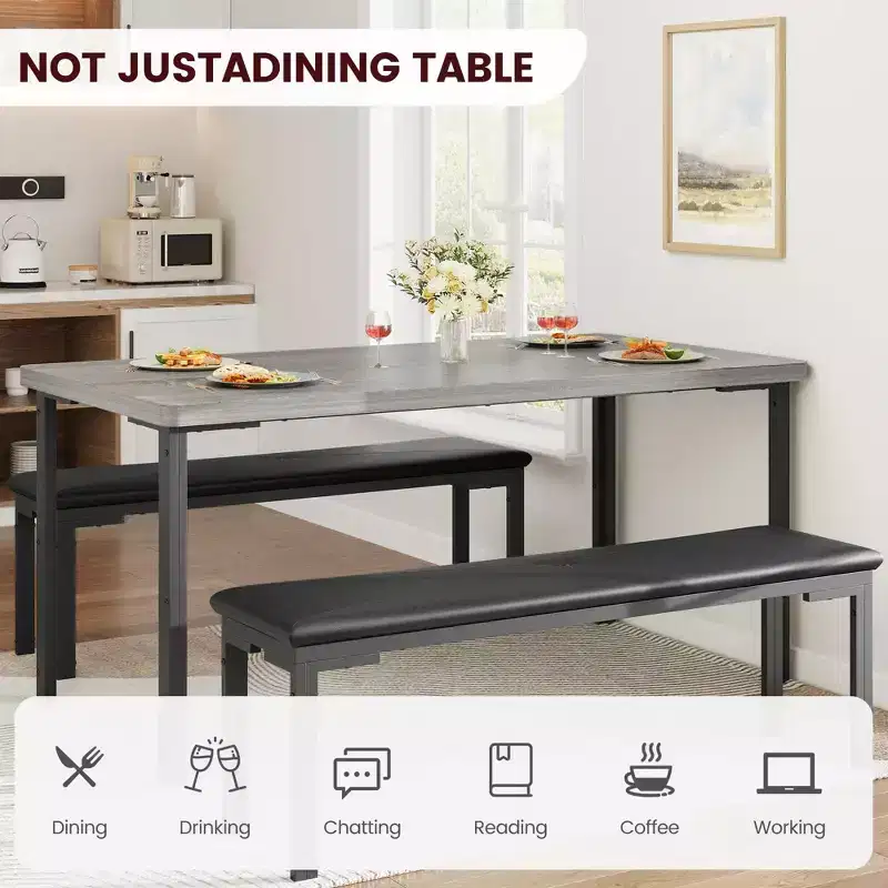 Kitchen Table with 2 Benches, with Metal Frame