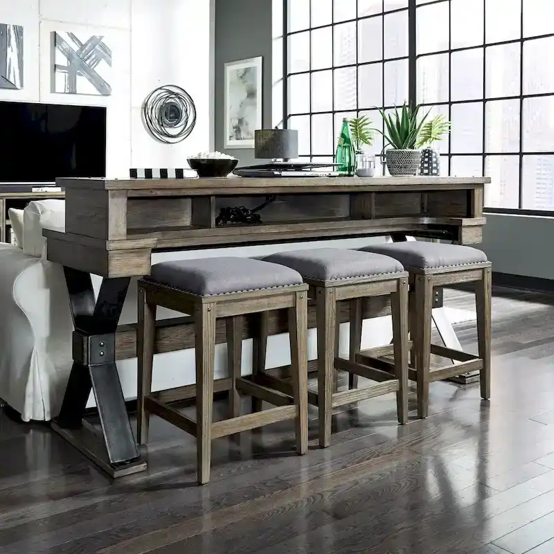 Sonoma Road Weathered Beaten Bark Antique Pewter Metal Upholstered Console Stool - 17x17x26