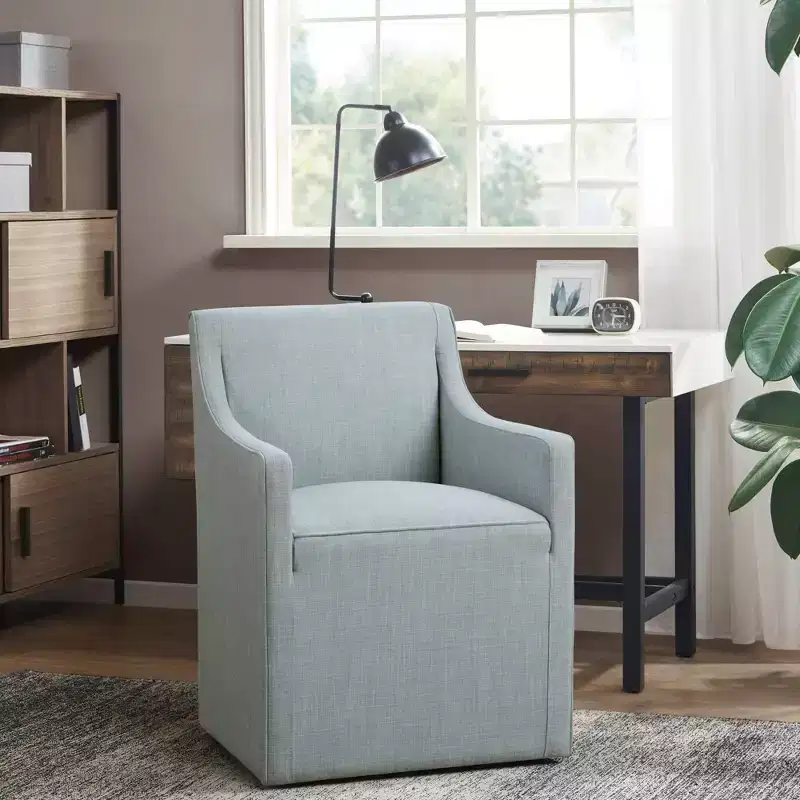 Slipcover Dining Arm Chair with Casters | Upholstered Rolling Chair