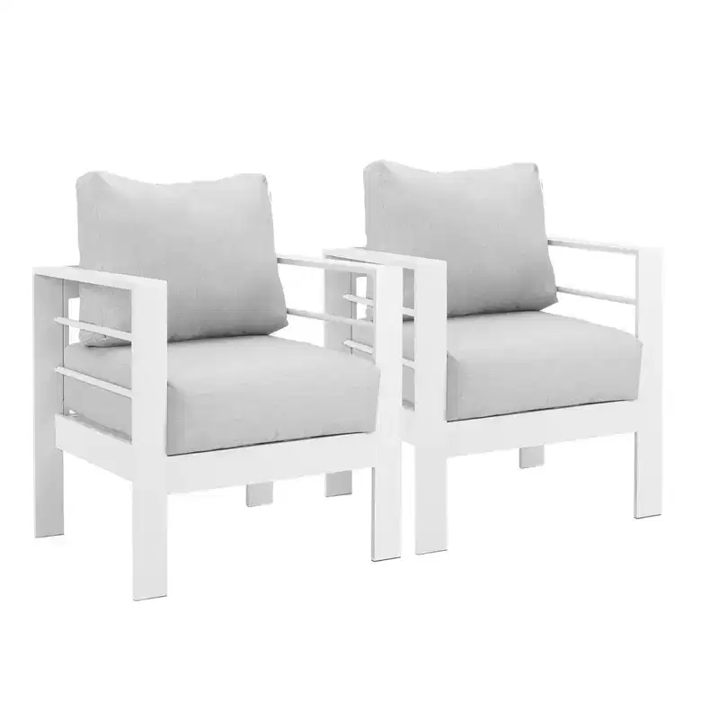 2-Pack 28 All-Weather Aluminum Patio Armchairs with Thick Cushions