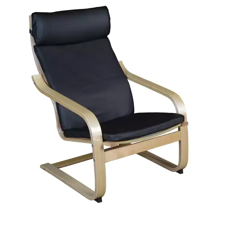 Bentwood Reclining Accent Chair - Black Bonded Leather, Water Repellant, Cantilever Base