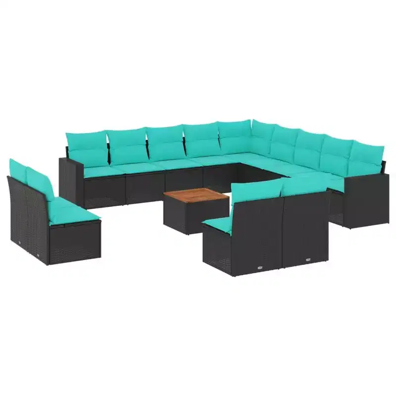 vidaXL 14 Piece Patio Sofa Set with Cushions Gray Poly Rattan