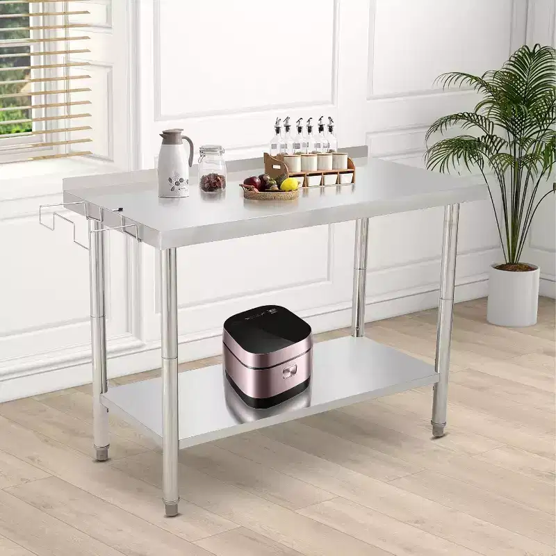 48x24x35in Commercial Metal Prep Table with Adjustable Undershelf, Heavy Duty Worktable for Kitchen, Restaurant, Home, Hotel, Workstation