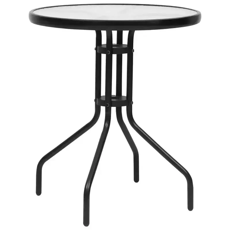 vidaXL Garden Dining Set Black Steel, Tempered Glass, Plastic Rattan