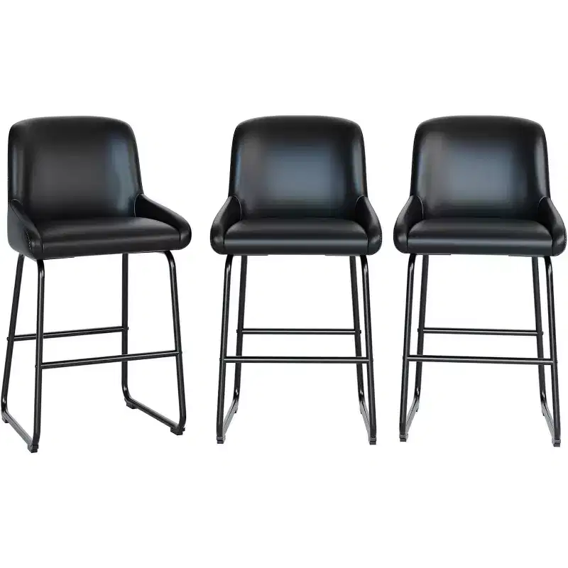 PU Leather Counter Height Bar Stools ,26.5Seat Height,Ergonomic Padded Back & Footrest,Sturdy Metal Frame,Upholstered Armless Bar Chairs
